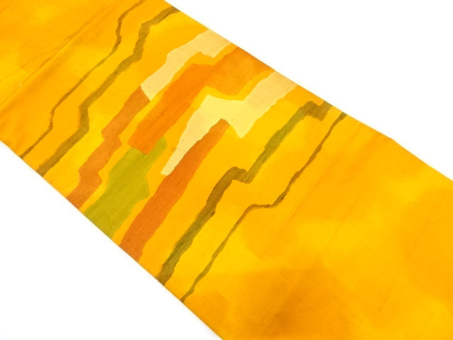 JAPANESE KIMONO / NAGOYA OBI / SILK / HAND WOVEN / MAWATA TSUMUGI / ABSTRACT STRIPE